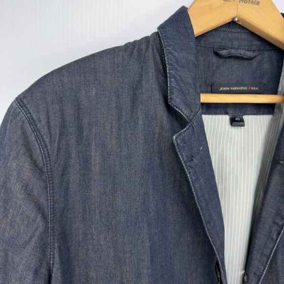 JOHN VARVATOS 100% Cotton Chambray Button Front Dark Blue Blazer Jacket Size 40R - Picture 7 of 11
